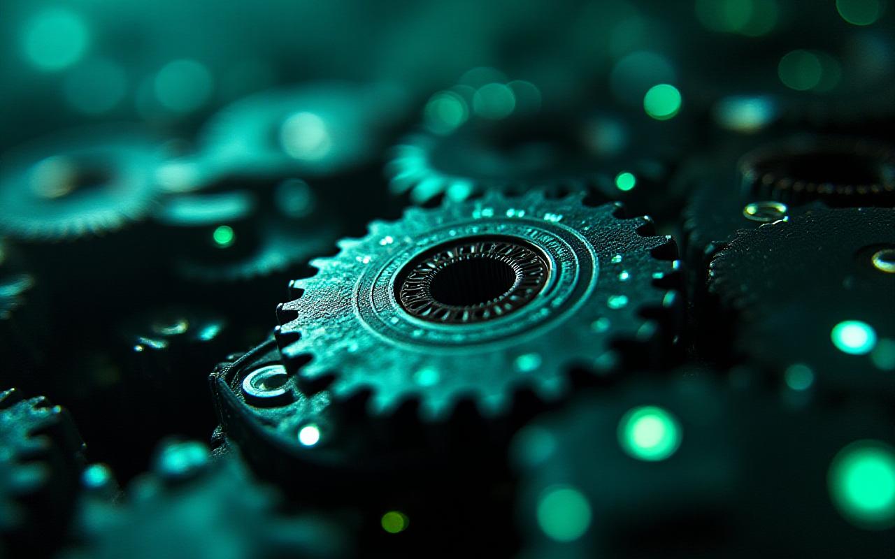 Close up of precision engineering meet digital AI overlays